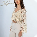 hollow out crochet long sleeve crop top